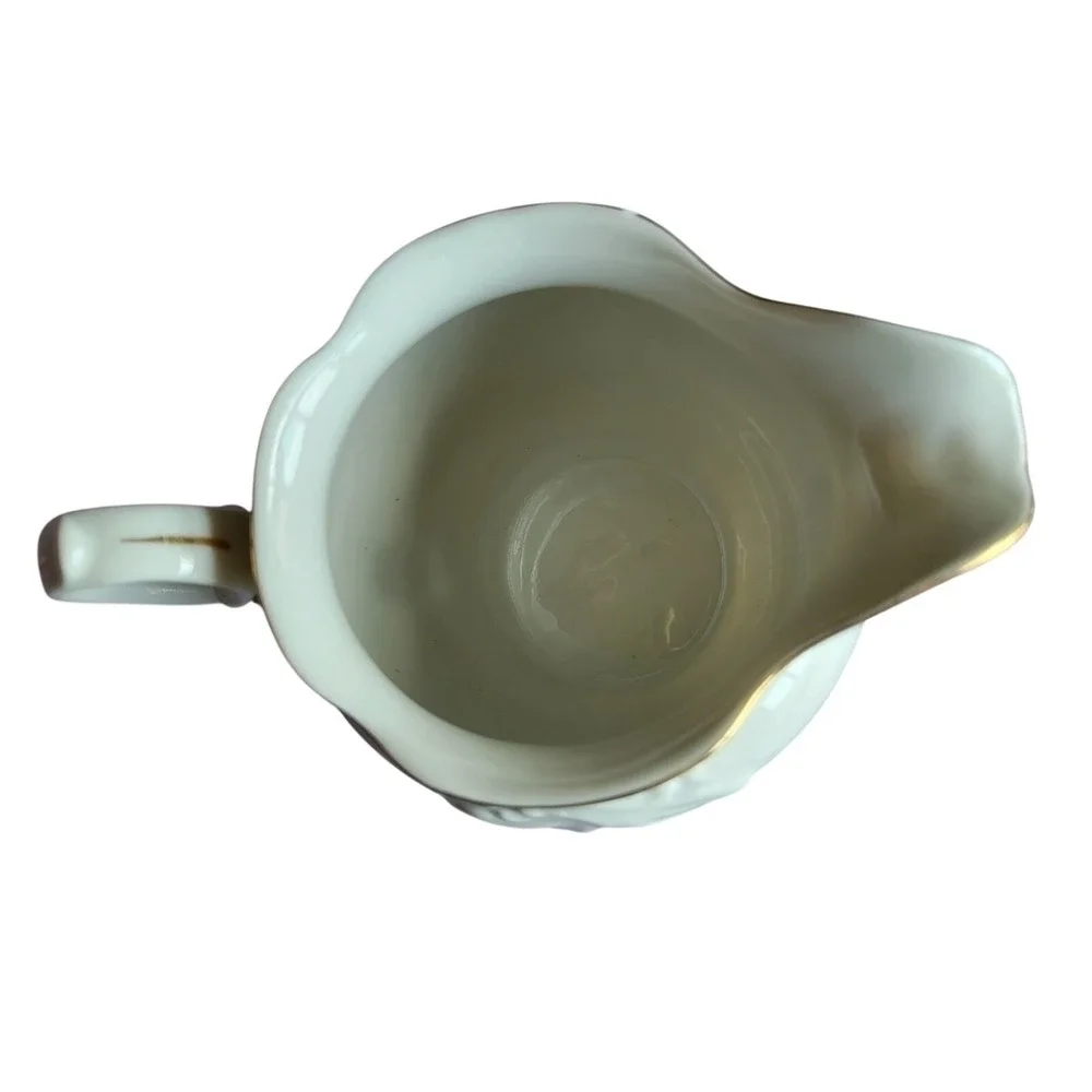 Walbrzych Poland White Embossed Floral Gold Rim‎ Creamer Cottage Vtg Tea Party